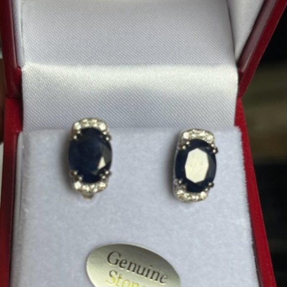 Sapphire & Cubic Zirconia Sterling Silver Earrings - Picture 3 of 4